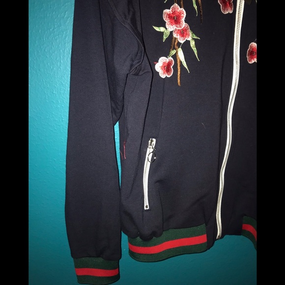 Floral Cherry Blossom Embroidered Bomber Jacket M - Picture 2 of 7